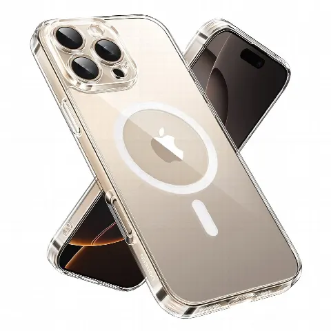 Funda Protectora Magnética / 38 Imanes N52 / Compatible MagSafe / Anti-Amarilleo UV / Resistencia 4H Arañazos / Borde Elevado 0.9 mm / Transparente