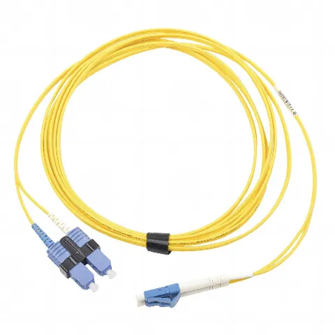 Jumper de Fibra Óptica Monomodo (OS2), XGLO, LC/UPC-SC/UPC Duplex, OFNR, Color Amarillo, 5 Metros