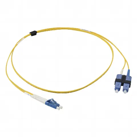 Jumper de Fibra Óptica Monomodo (OS2), XGLO, Riser, LC/UPC-SC/UPC Duplex, OFNR, Color Amarillo, 1 Metro