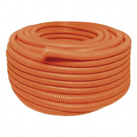 Manguera flexible Reforzada 1 x 50 m /Polietileno Alta Densidad HDPE/ Con guía /Resistente a Intemperie / Naranja
