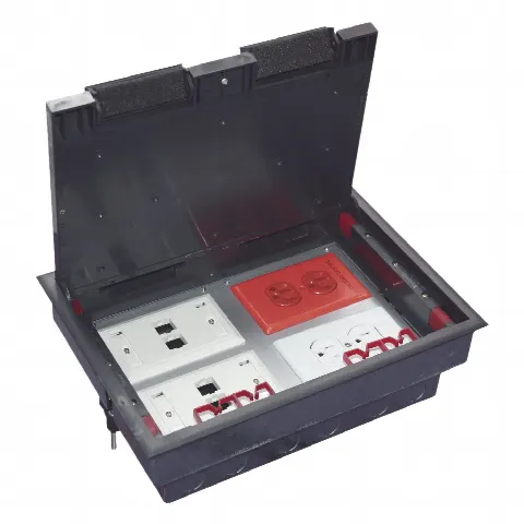 Caja de piso para cuatro módulos universales (Socket M4), para alimentación eléctrica y redes de datos (11000-43401) No incluye faceplates