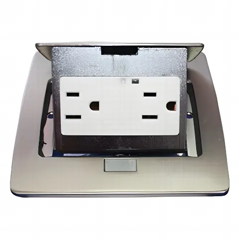 Mini caja de piso rectangular en acero inoxidable con 2 contactos eléctricos (11000-21201)
