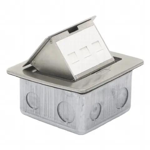 Mini caja de piso rectangular para datos y conectores tipo Keystone, Color y material en acero inoxidable (3 puertos) (11000-21202)