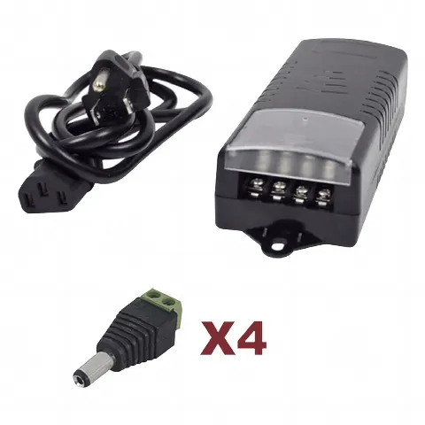 Kit con fuente EPCOM con salida de 12 Vcc a 5 Amper con 4 salidas / Incluye conectores JR52