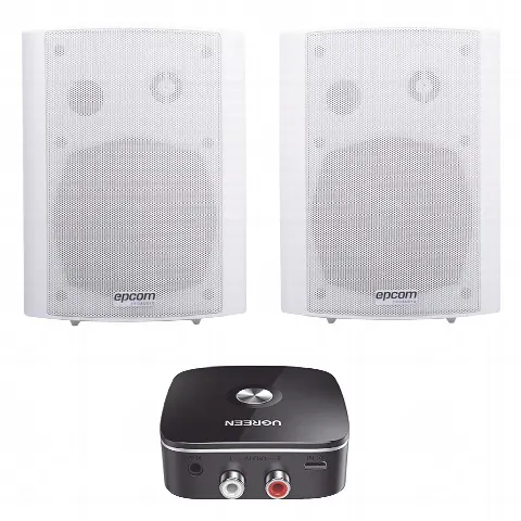 Kit  Altavoces + Modulo Receptor BT | Montaje en Pared | 2x20W RMS | Material ABS y Reja Metálica | Bracket de Metal | Color Blanco