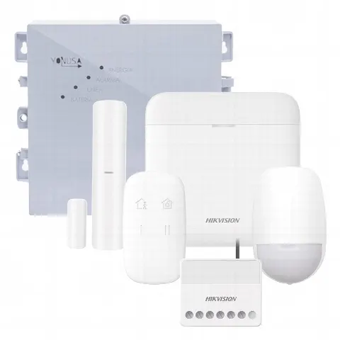 (AX PRO + YONUSA) KIT de Alarma AX PRO / Incluye: 1 Hub con bateria de respaldo / 1 Energizador 2500Mts Lineales / 1 Relevador 0 a 36 Vcc (Max. 5 A) con Entrada de Alarma 27/7 / 1 Keyfob / 1 PIR Interior / 1 Magnético