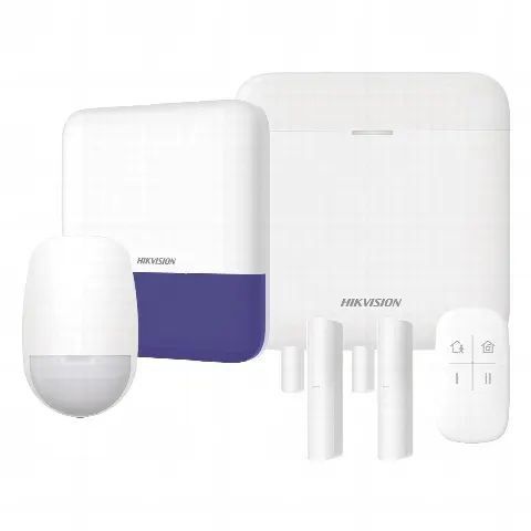 (AX PRO) KIT de Alarma AX PRO / Incluye: 1 Hub con bateria de respaldo / 1 Sensores PIR / 2 Contactos Magnéticos / 1 Control Remoto / 1 Sirena Inalambrica Exterior / WiFi / Compatible con Hik-Connect P2P