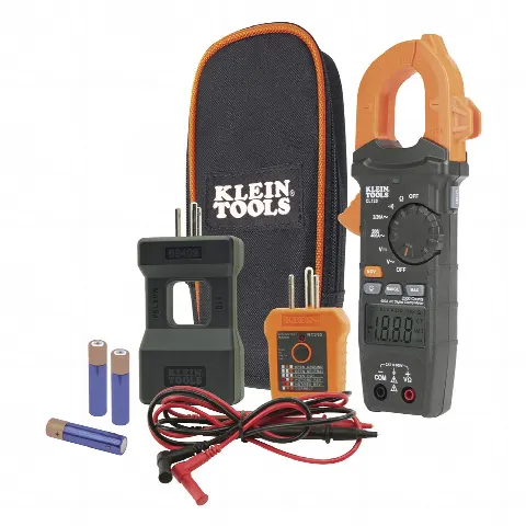 Kit de Amperímetro de Gancho (400A CA) con Probador de Fase y Divisor (para medir corriente sin cortar el cable).