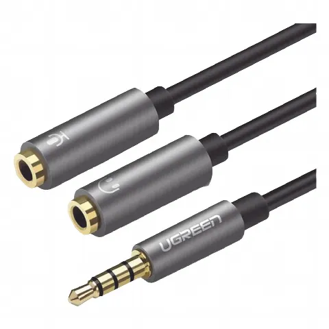 Cable Divisor en Y / De 3.5 mm Macho a Dos Salidas de 3.5 mm Hembra / CTIA, TRS / Núcleo de Cobre / TPE /  Longitud 20 cm / Ideal para Separar el Micrófono de los Auriculares