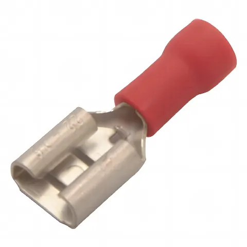Terminal tipo hembra aislada 0.250 / 22 - 16 AWG / Rojo / Paquete de 25 piezas.