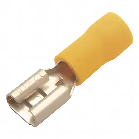 Terminal tipo hembra aislada 0.250 / 12 - 10 AWG / Amarillo / Paquete de 25 piezas.