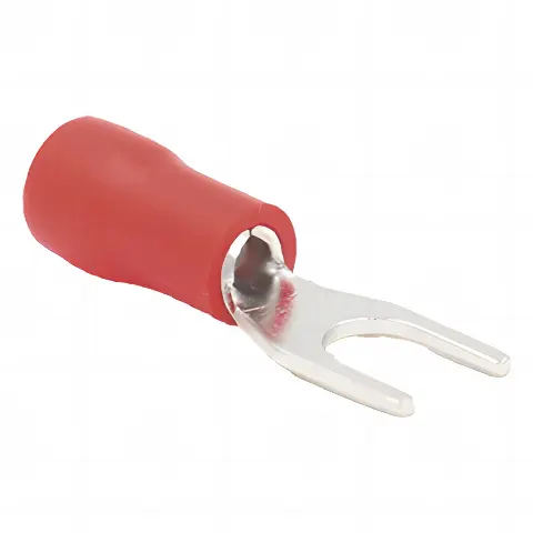 Terminal tipo horquilla ( espada ) aislada / 22 - 16 AWG / Rojo / Paquete de 25 piezas.