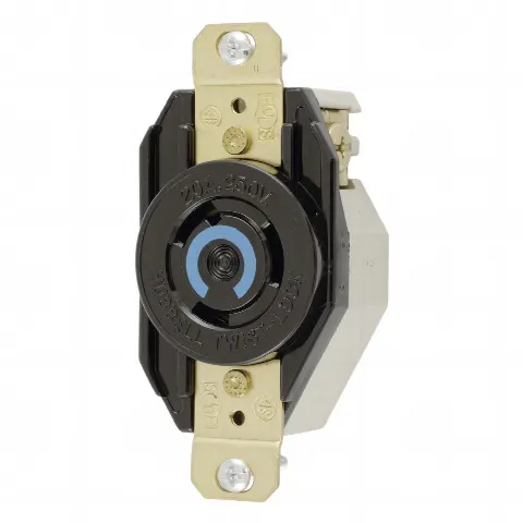 Receptáculo de Media Vuelta Industrial para Empotrar/ 20A  250V/ 2 Polos 3 Hilos/ NEMA L6-20R / Color Negro.