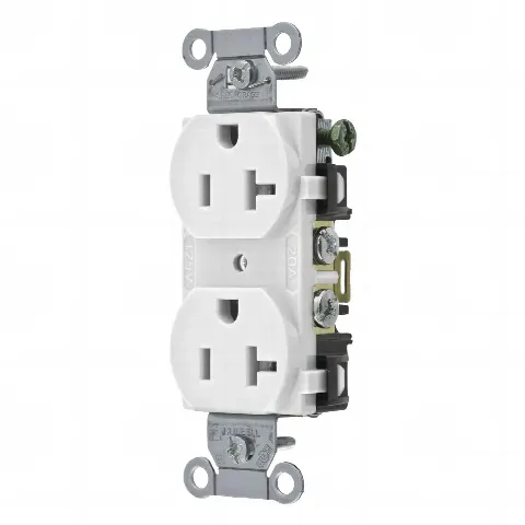Contacto Dúplex 20 A, 125 V,  2 Polos, 3 Hilos, Cableado Posterior y  Lateral, Color Blanco (Nema 5-20R).