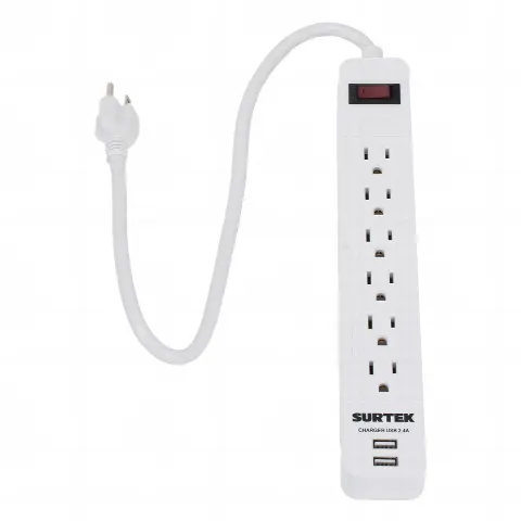 Multicontacto con 6 contactos aterrizados y 2 puertos usb.