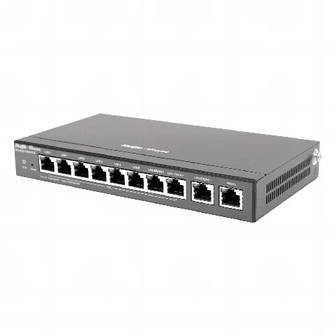 Router administrable , 6 puertos LAN  y 2 puertos LAN/WAN POE+ af/at gigabit hasta 110w, 1 puertos LAN/WAN gigabit y 1 Puerto WAN gigabit, hasta 350 clientes con desempeño de 1.5 Gbps asimétricos