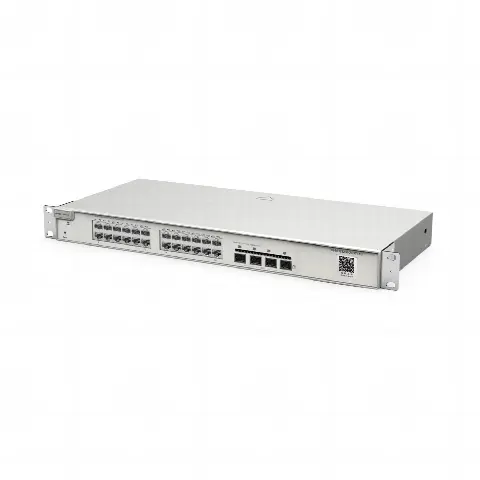 Switch Administrable Capa 2+ Plus, con 24 puertos Gigabit, 4 puertos SFP+ para fibra 10Gb, gestión gratuita desde la nube.