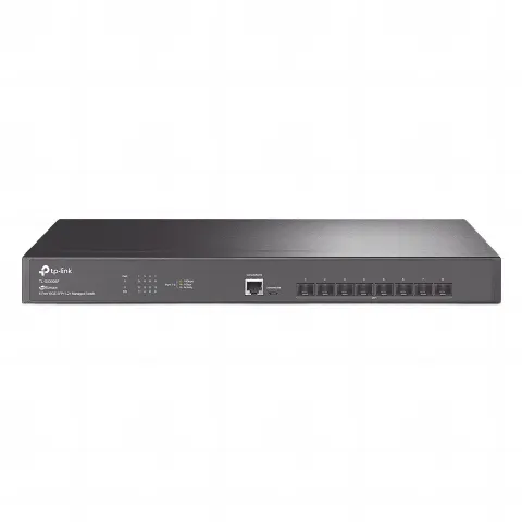 Switch Fibra Óptica L2+ Omada / 8 Puertos SFP+ 10G /  2 Puertos Consola (RJ45 y micro-USB) / Administración Centralizada Omada o Stand-Alone / Multicast IGMP / Calidad de Servicio / Montaje en Rack / Silencioso (sin ventiladores)