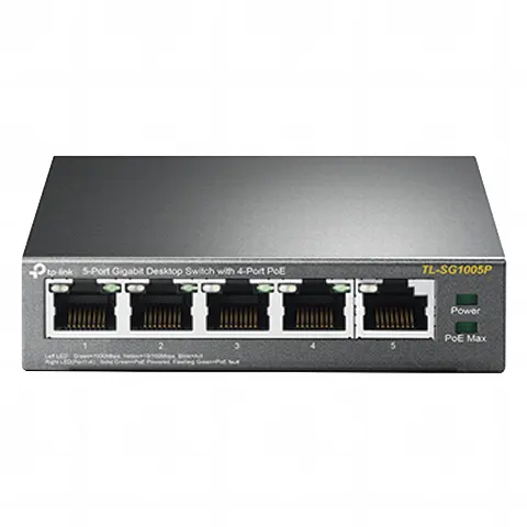 Switch Escritorio No Administrable de 5 puertos 10/100/1000 Mbps / Con 4 puertos PoE 802.3af/at de hasta 65 W / PoE Extendido hasta 250 metros