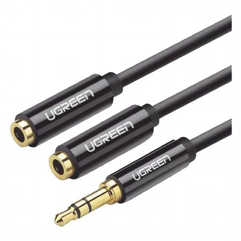 Cable Adaptador/Divisor de Audio de 3.5mm Macho a 2 Terminales de 3.5mm Hembra / 25 cm de Longitud / Cable TPE / Color Negro 