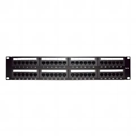 Panel de parcheo de impacto (110) UTP de 48 puertos Cat5e 19in, 2U con barra para organizar cable