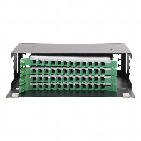 Distribuidor de Fibra Óptica con bandejas deslizables, vacío, 19in, acepta 48 adaptadores LC Duplex o LC Simplex o 48 SC Simplex, 3U