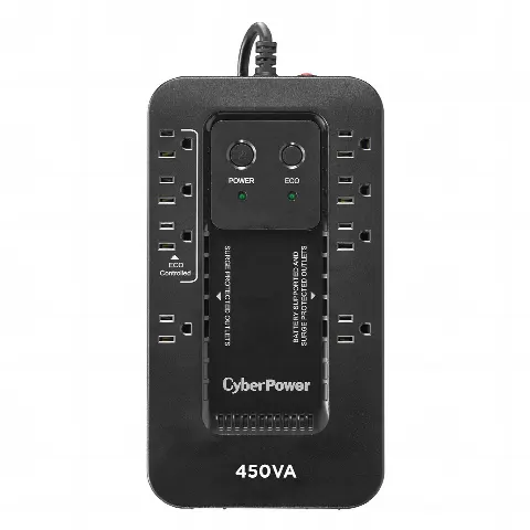 UPS de 450 VA/260 W, Topología Standby con Modo Ahorrador ECO, Entrada 120 Vca NEMA 5-15P, Con 8 Tomas NEMA 5-15R 