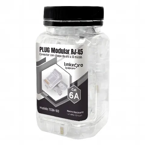Bote con 100 Piezas de Plug Modular RJ45 Cat6A chapado de oro a 30 micras para durabilidad extrema