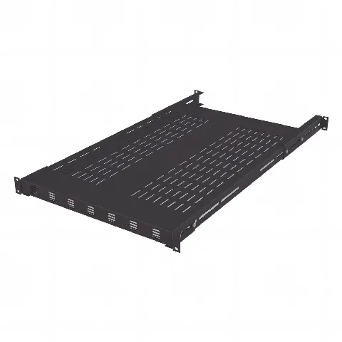 Charola ventilada para soportar equipos en Rack, Profundidad Ajustable de 495 a 965 mm, 1U, Color Negro