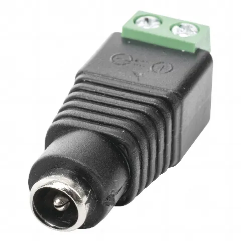 Adaptador Hembra Tipo Jack de 3.5 mm polarizado de 12 Vcc / Terminales Tipo Tornillo / Polarizado (+/-) / Ideal para Cámaras de Video Vigilancia.