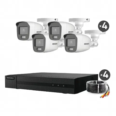 Kit TurboHD 1080p / DVR 4 Canales / 4 Cámaras Bala ColorVu con Microfono Integrado / Fuente de Poder / Accesorios de Instalación
