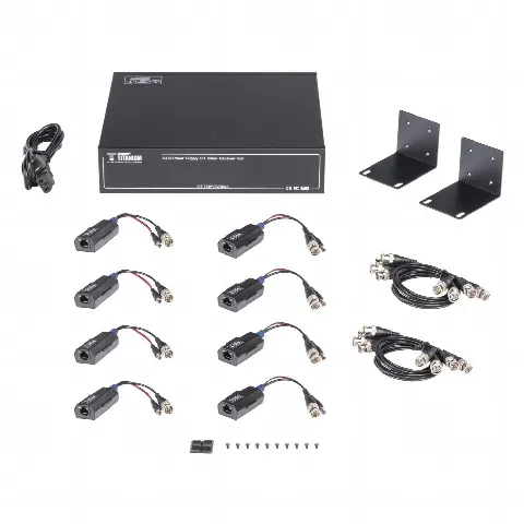 Kit de TRANSCEPTOR ACTIVO DE 8 CANALES / VIDEO+PODER en un solo Cable UTP / 150 metros en 4K, 200 metros en 5 MP/ Envía 36 Vcc y Recibe 12 Vcc / TODO INCLUIDO PARA RACK / Compatible con cámaras HD-TVI/CVI/AHD/CVBS / INSTALACIÓN LIMPIA