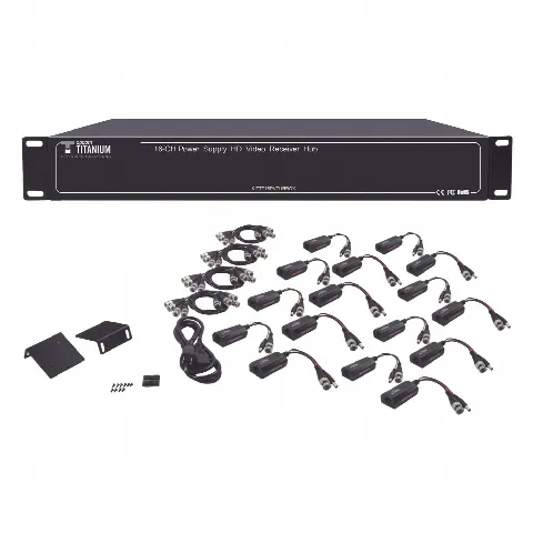 Kit de TRANSCEPTOR ACTIVO DE 16 Canales / VIDEO+PODER en un solo Cable UTP / 150m en 4K, 200m en 5 MP/ Envía 36 Vcc y recibe 12 Vcc / TODO INCLUIDO PARA RACK / Compatible con cámaras HD-TVI/CVI/AHD/CVBS / Instalación Limpia 