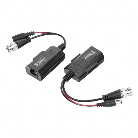 Kit de transceptores activos con conector para alimentación (12V/24Vcc/AC) TurboHD para aplicaciones de video por UTP Cat5e/6 en HD. Distancia de hasta 150 m en 4K 