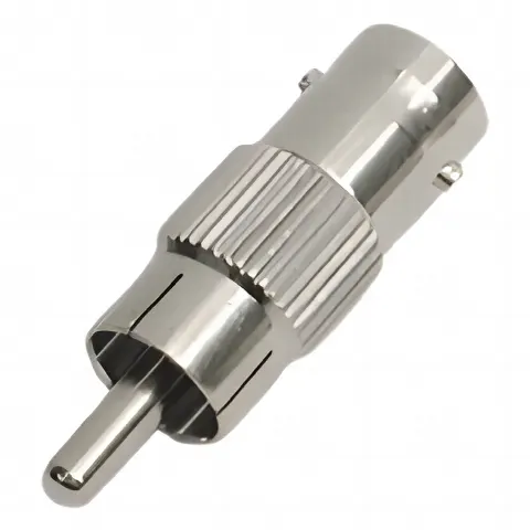 Adaptador en línea para 75 Ohm, de conector BNC hembra a RCA macho en aplicaciones de Audio-Video para cámaras, monitores y DVR´s.