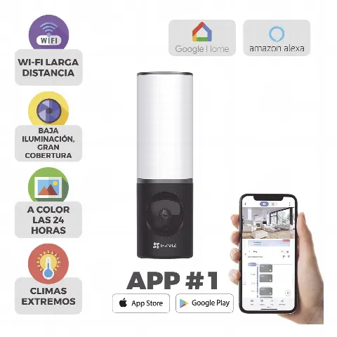 Cámara IP 4 Megapíxel / Wi-Fi / Lampara Integrada / Audio de dos vías / Imágen Nocturna a Color / Detección Humana / Audios Personalizables / Almacena en Memoria Interna / Uso Exterior con Protección