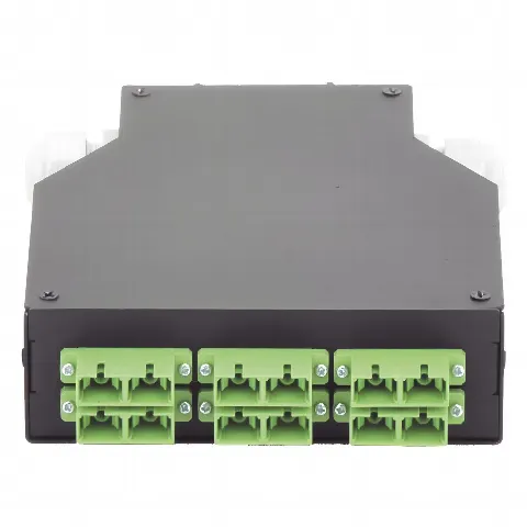 Distribuidor de Fibra Óptica para Riel Din, 6 Acopladores SC/APC Duplex Monomodo con Charola de Empalme