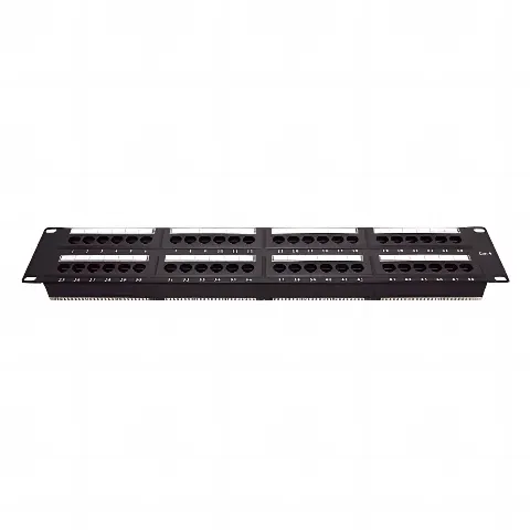 Panel de parcheo de impacto (110) UTP de 48 puertos Cat6, 19in, 2U, con barra para organizar cable