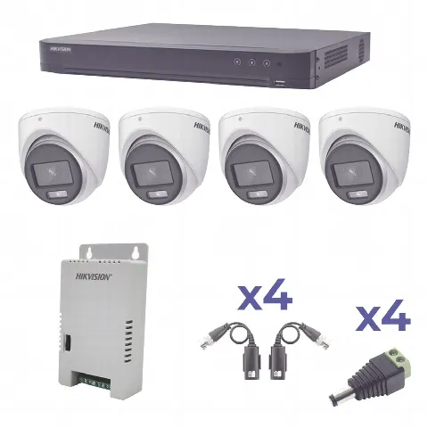KIT COLORVU TURBOHD 1080p / DVR 4 Canales / 4 Cámaras eyeball (exterior) lente 2.8mm / Fuente de poder profesional / Transceptores de video y Accesorios de corriente