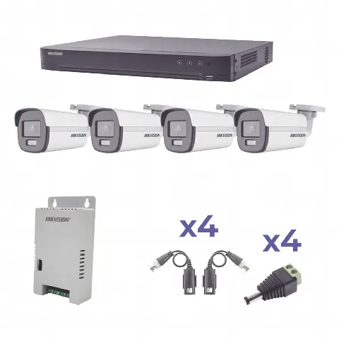 KIT COLORVU TURBOHD 1080p / DVR 4 Canales / 4 Cámaras Bala (exterior) lente 2.8mm / Fuente de poder profesional / Transceptores de video y Accesorios de corriente