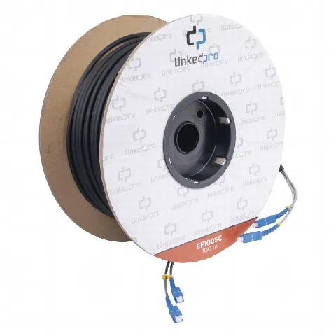 Carrete de Fibra Óptica Monomodo con conectores SC-SC Duplex, Reforzada con Kevlar, de 100 metros (328.08 ft)