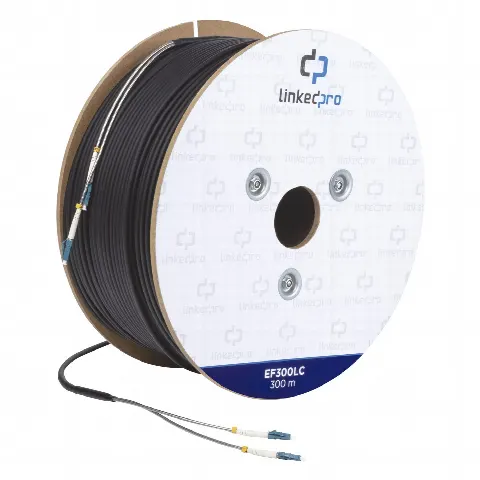 Carrete de Fibra Óptica Monomodo con conectores LC-LC Duplex, Reforzada con Kevlar, de 300 metros (984.25 ft)