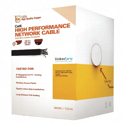 Bobina de cable de 152.5 Metros Cat6+ CALIBRE 23 ALTO DESEMPEÑO, super flexible, UL, color Azúl, para aplicaciones de video vigilancia, HD, y redes de datos. Uso interior.