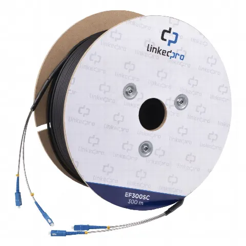 Carrete de Fibra Óptica Monomodo con conectores SC-SC Duplex, Reforzada con Kevlar, de 300 metros (984.25 ft)