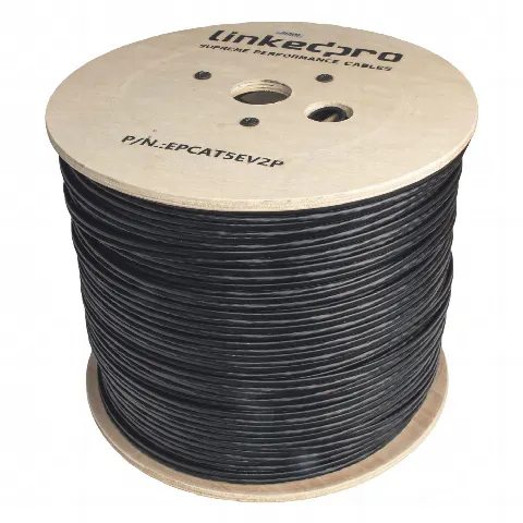 Bobina de Cable Siamés Cat5E CCA + 2 Cables Gruesos (16 AWG) para Alimentar Cámaras Más Lejos / 305m (1000 ft) / Instalación en Exterior / Uso Industrial para Climas Extremos