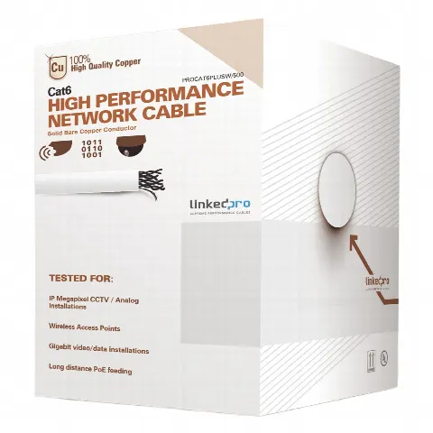 Bobina de cable de 152 Metros Cat6+ CALIBRE 23 ALTO DESEMPEÑO, super flexible, UL, color Blanco, para aplicaciones de video vigilancia y redes de datos