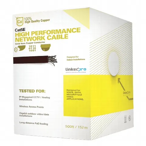  Cable Cat5e de alto rendimiento certificaciones ETL, UL, con garantía de 25 años, de 500 ft ( 152.5 m ) de color Blanco, para aplicaciones en video vigilancia, redes de datos. Uso Interior.