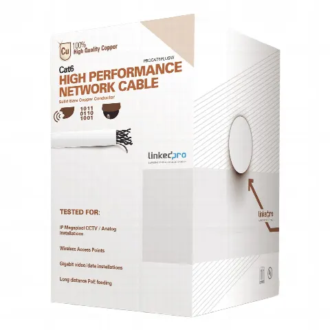 Bobina de cable de 305 metros (1000 ft) de cable Cat6 de alto desempeño, super flexible, UL, Cobre, color blanco, para aplicaciones de video vigilancia y redes de datos