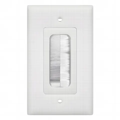 Placa de Pared Pasa cable, Tipo Cepillo, de 1 Puerto, Con Cerdas Antipolvo, Color Blanco