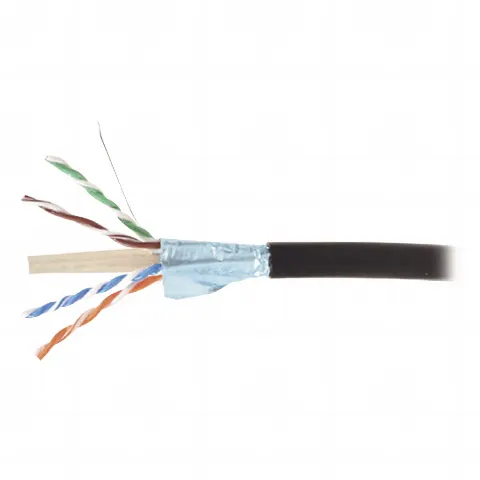 Bobina de Cable Blindado F/UTP de 4 Pares, Para Exterior con Gel, Cat6A (23 AWG), Industrial para Climas Extremos, Enterrado Directo, Color Negro, 305 m (1000 ft)